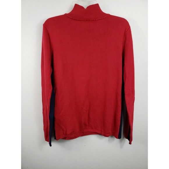 TOMMY HILFIGER WOMEN'S SZ L RED 1/4 snap RIB KNIT COTTON SPELLOUT SWEATER - Picture 9 of 9